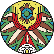 Indigenous Climate Action Logo: illustration of a turtle, some leaves, the sun and an igloo.