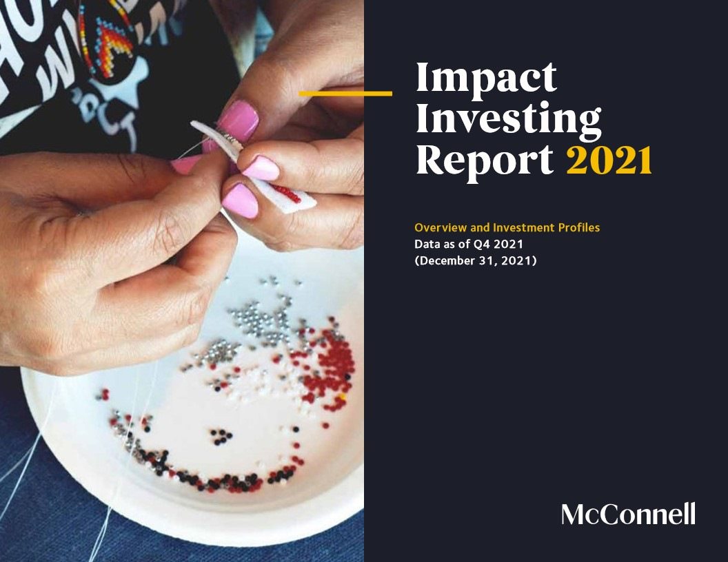 Cover Page - Impact Investing Report 2021 - we see hand beading work; Indigenous art.