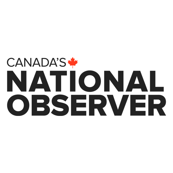 Logo of Canada's National Observer - black letters on white background and a red maple leaf
