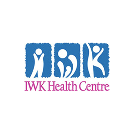 IWK Health Centre logo showing three blue squares: (1) a ball above two lines (2) a circle with 3 ppl and (3) a representation of an active person.