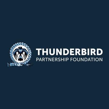 Thunderbird Partnership Foundation logo on dark blue background with an image of bird in a braided circle.