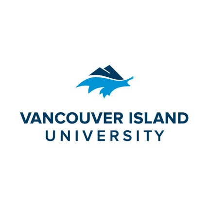 Illustration of mountain sitting on top of a leaf folded on its side to look like the ocean. Below are the words: Vancouver Island University.